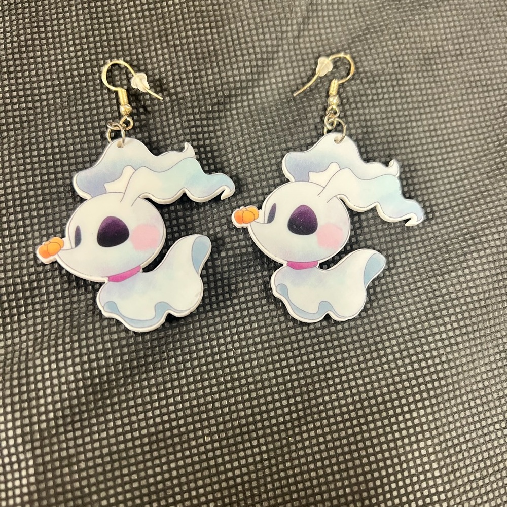 Cute Ghost Earrings with Pink and White Accents